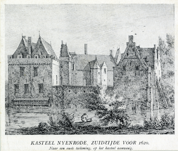 107418 Gezicht op het omgrachte kasteel Nijenrode bij Breukelen uit het zuiden.N.B. Het kasteel heeft tegenwoordig het ...